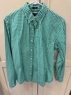 J. Crew Green and White Gingham Button-Down Shirt